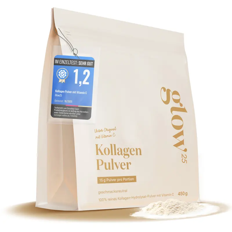 Glow25 Original Collagen Powder, 450 g, Hydrolysed Type 1 and 3 Collagen Peptides with Vitamin C, Unflavoured
