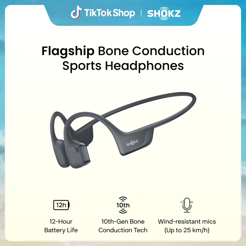 SHOKZ OpenRun Pro 2 Open-Ear Bone Conduction Bluetooth Sport Headphones, DualPitch Sound, Smart Mic, IP55, 12H Battery