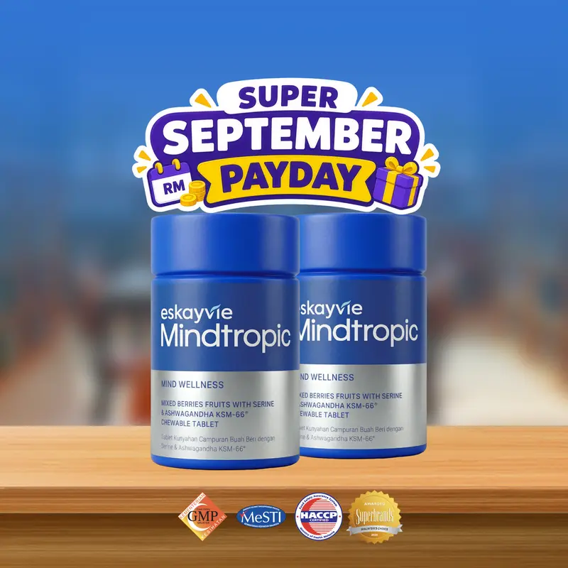 Eskayvie Mindtropic Nahrungsergänzung für Konzentration und Gedächtnis, 2 Flaschen mit 60 Tabletten, mit Phosphatidylserin, Ashwagandha KSM-66, Bacopa monnieri, Selen und Magnesium
