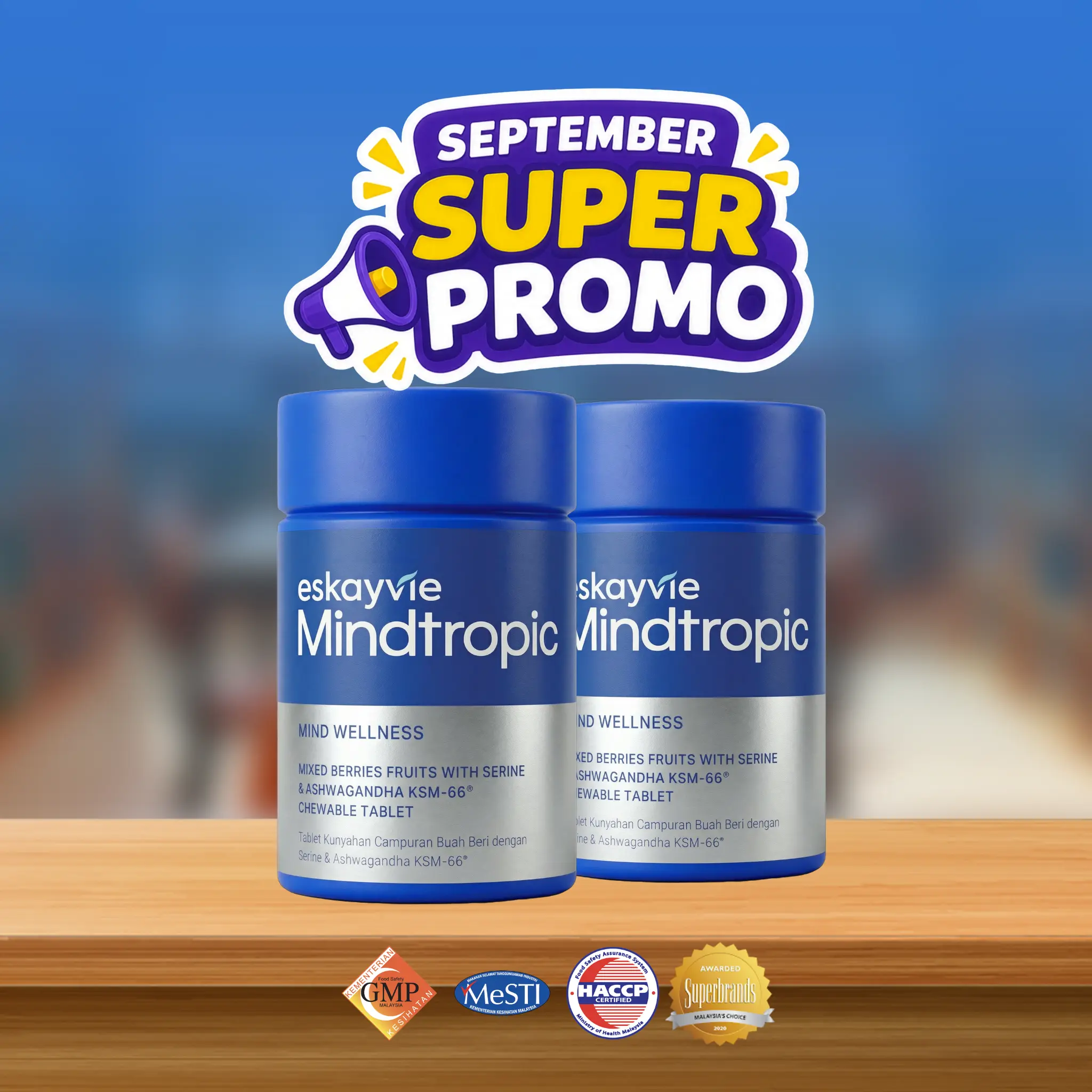 Viên uống hỗ trợ trí não Eskayvie Mindtropic, bộ 2 chai 60 viên, chứa Phosphatidylserine, Ashwagandha KSM-66, Bacopa Monnieri, Selenium và Magnesium