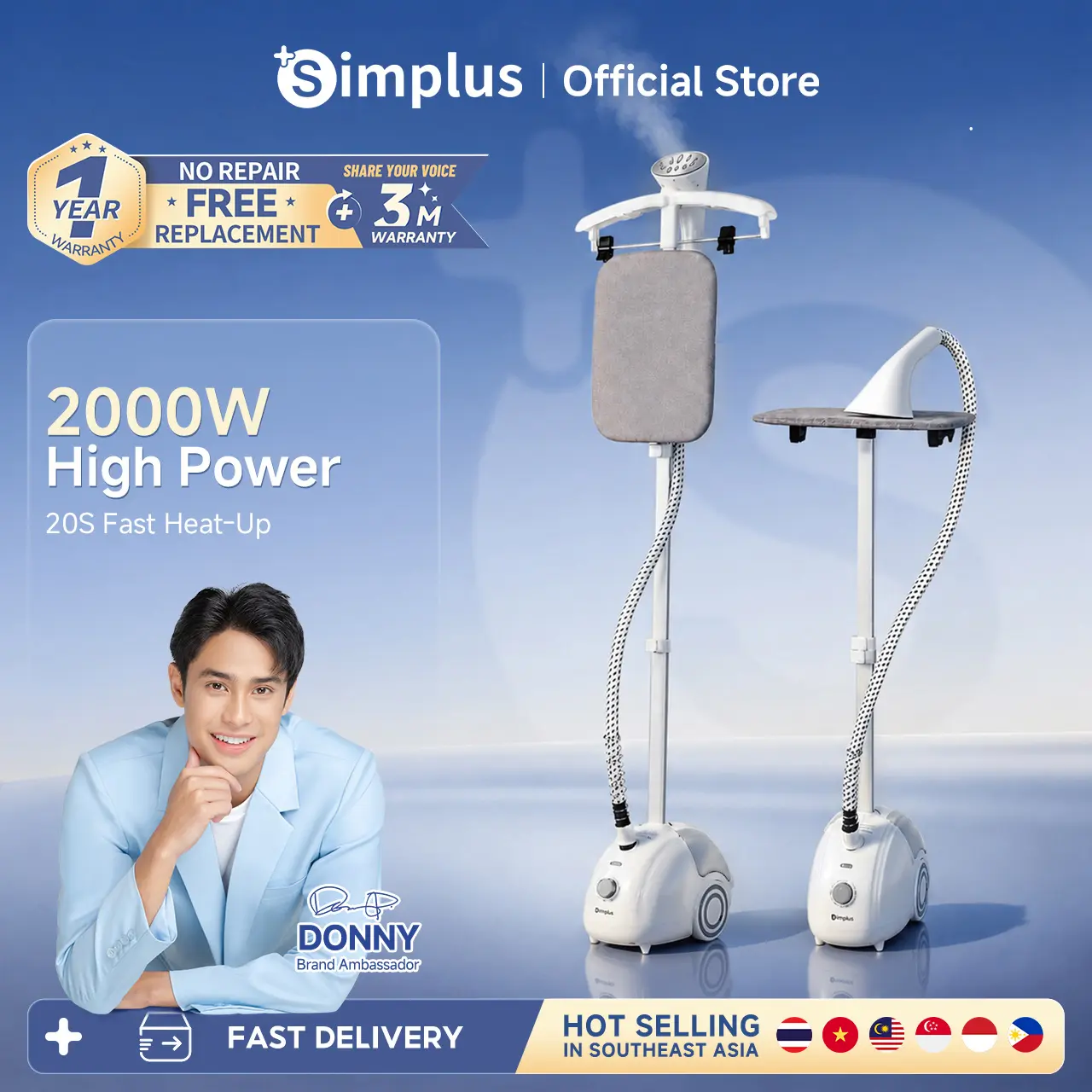 【HOT】Simplus Stand Garment Steamer 2000W, 11 Mode Setrika, 2-in-1 untuk Penggunaan Horizontal dan Gantung, Tangki Air 2L, Pelat Tapak Stainless Steel, Tinggi Dapat Disesuaikan GTJH026