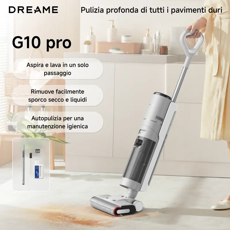 dreame G10 Pro 干湿两用洗地吸尘器｜吸拖一体 自动自清洁 硬地面清洁｜续航35分钟 贴边清洁 自驱式