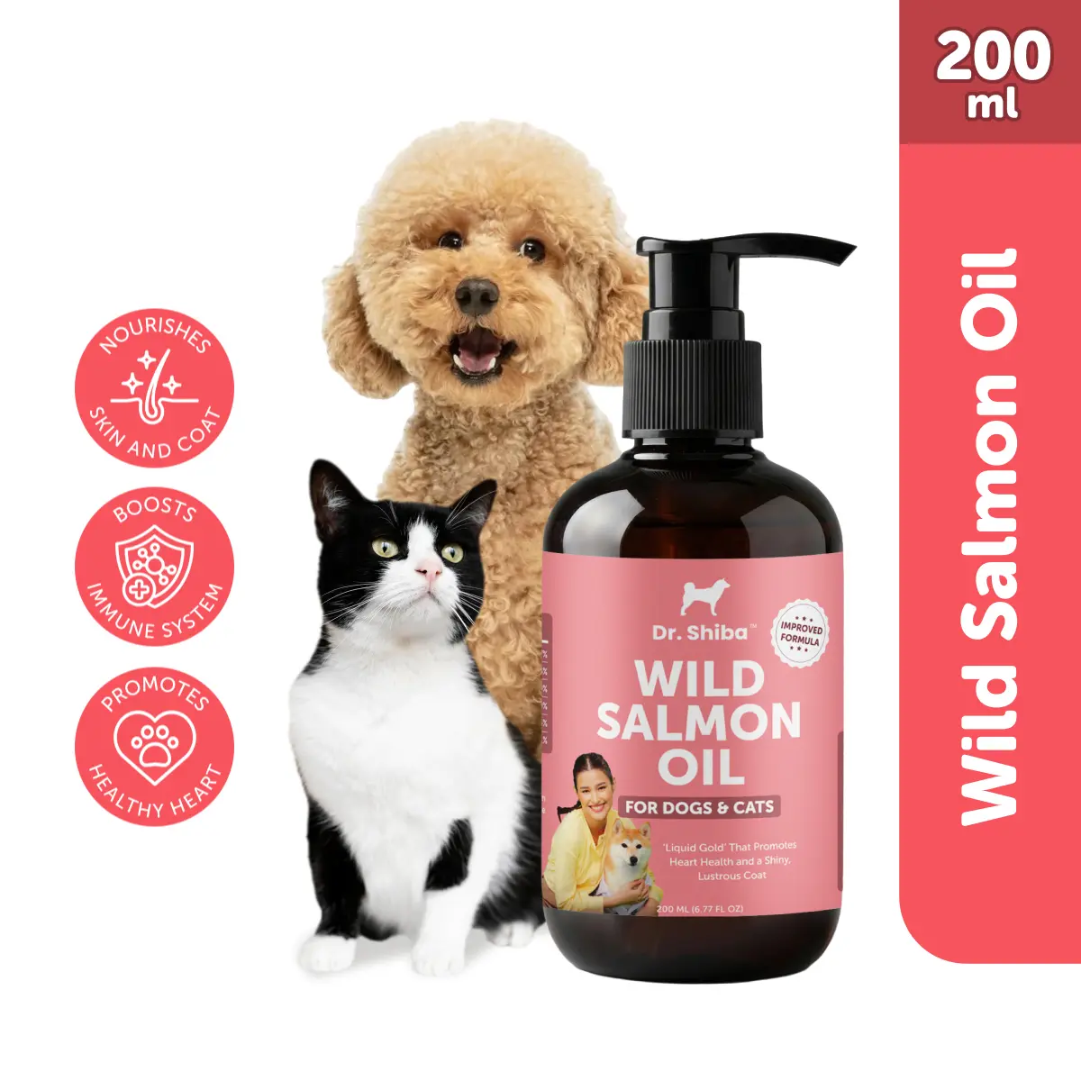 Dr Shiba Healthy Wild Premium Salmon Oil for Dogs and Cats, with Omega-3, EPA and DHA