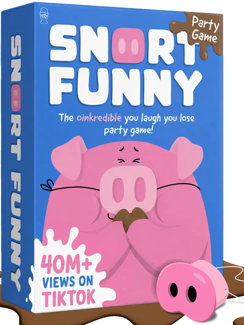 Snort Funny – The Oinkcredible You Laugh You Lose Party Game | Family Games for Kids and Adults | 150 Challenge Cards, 5 Pig Snouts & Mud Tokens | Funny Games for Friend & Family, 4-8 Players, Ages 8+