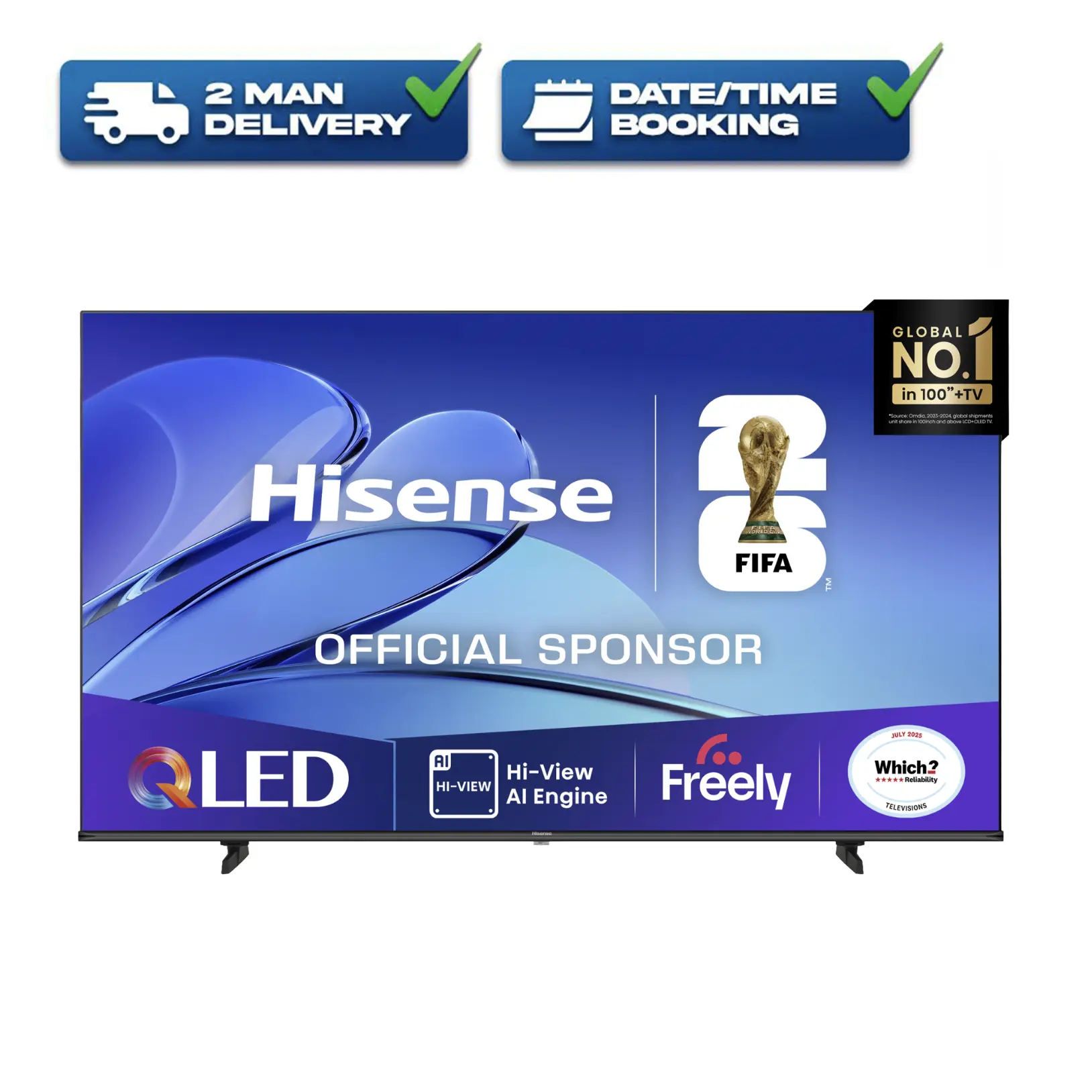 TV Hisense de 65 pulgadas 65E7QTUK E7Q, Smart TV QLED 4K UHD de 60 Hz con escalado AI 4K, Hi-View AI Engine y Freely TV