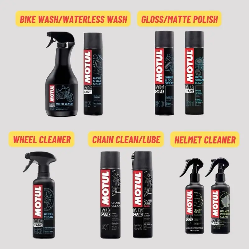 Motul Bike Care 摩托车养护系列：清洗剂/免水洗清洁剂/亮光抛光剂/哑光抛光剂/轮毂清洁剂/链条清洁剂/链条润滑剂/头盔清洁剂