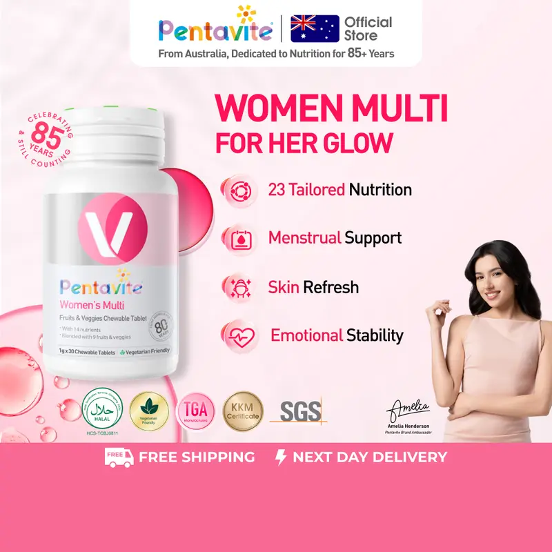 Pentavite Women's Chewable Multivitamin and Mineral Tablets for Adults, 30–180 Tablets