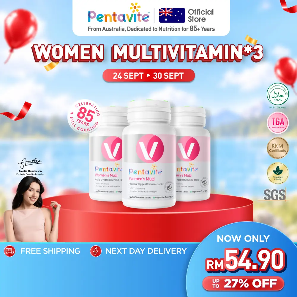 [BARU] Pentavite Multivitamin dan Mineral Kunyah untuk Wanita Dewasa (30–180 Tablet) | Kesehatan Wanita