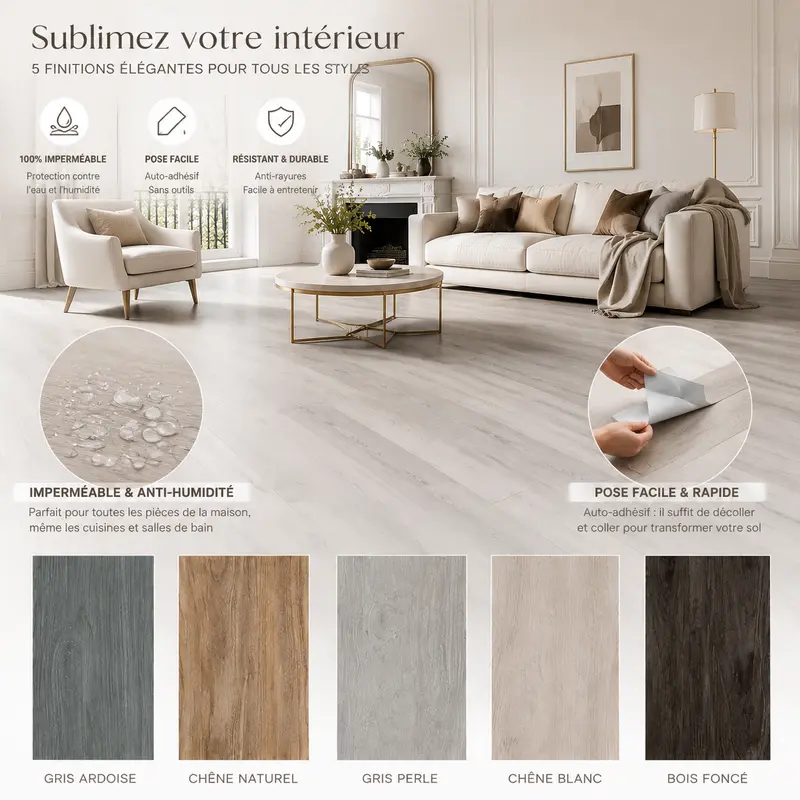 GaaliShop Thick Durable Wood-Effect Vinyl Stickers for Floors, Bedrooms, Living Rooms and Home Renovation