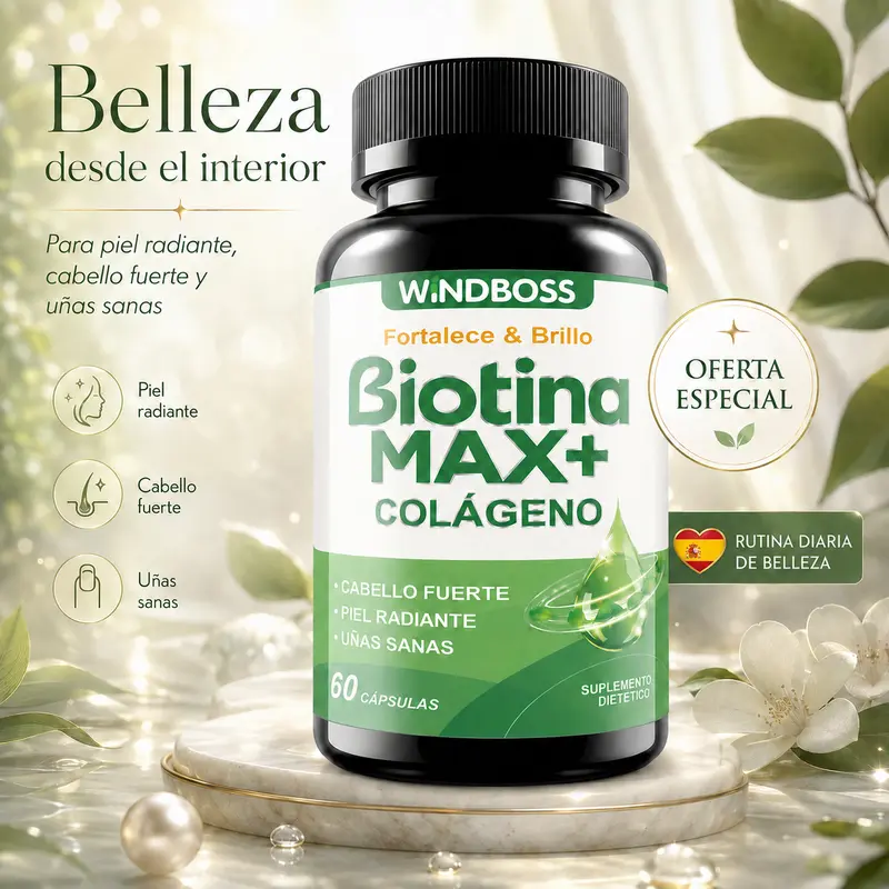 Windboss Max+ Biotin Collagen, 1,000 µg, 60 Capsules, Hair, Skin and Nail Formula