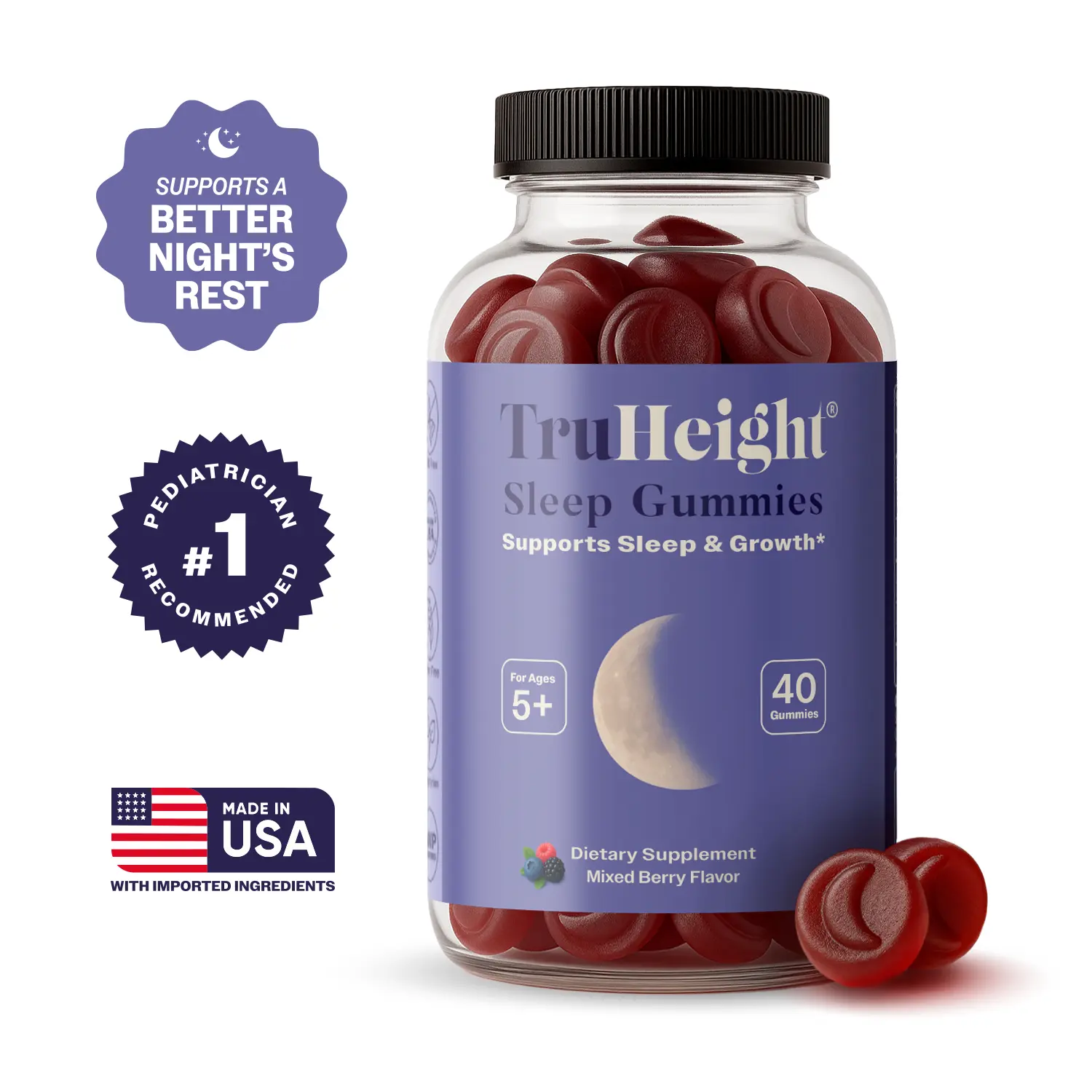 TruHeight Sleep Gummies for Kids and Teens, Natural Sleep Aid for Growth and Development, Pediatrician-Endorsed Melatonin Gummies, Ages 4+
