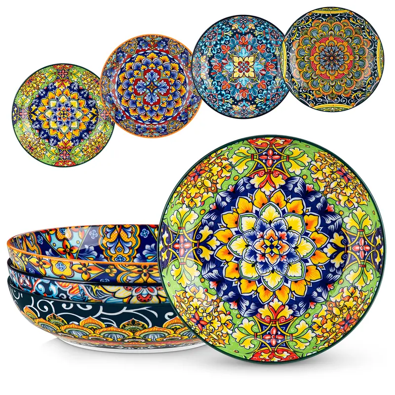 Vancasso Ceramic Pasta, Salad and Soup Bowls, Bohemian Decorative Serving Bowl Set, Dishwasher and Microwave Safe