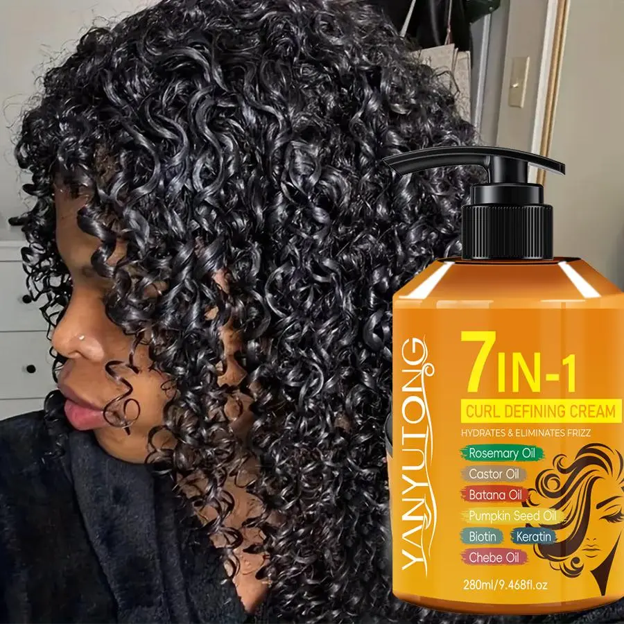 280ml Hair Curling Cream, 7-in-1 Hair Styling Cream with Moroccan Argan Oil, Castor Oil, and Rosemary Essential Oil, Suitable for Wavy and Curly Hair