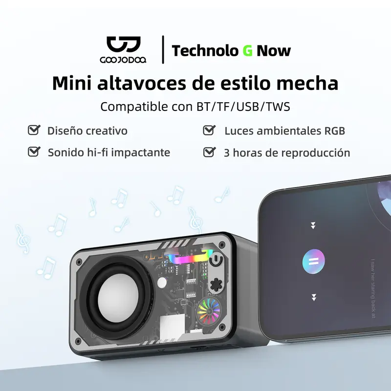 GOOJODOQ AB4085迷你机械风无线音箱，Hi-Fi音效、RGB氛围灯，支持Bluetooth/TF/USB/TWS，续航3小时