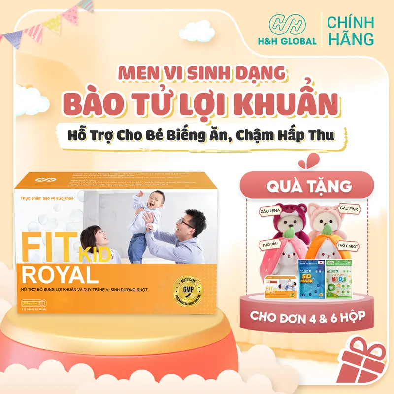 Men vi sinh cho bé FitKid Royal - Bào tử lợi khuẩn Anh Quốc dành cho trẻ biếng ăn, kém hấp thu 20 ống x 5ml