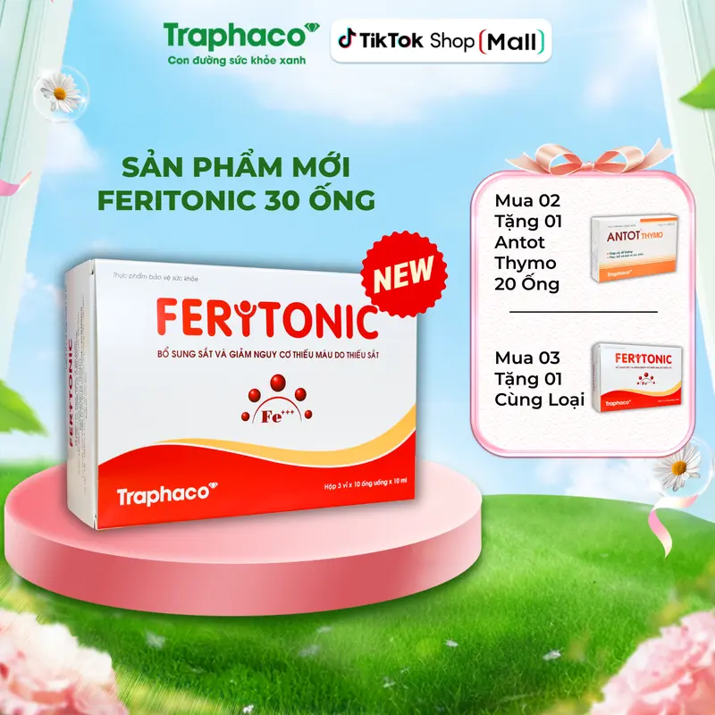 [Quà tặng mới] TPBVSK Feritonic Traphaco bổ sung sắt cho bé và phụ nữ, hỗ trợ giảm nguy cơ thiếu máu, giúp tái tạo hồng cầu, hộp 30 ống