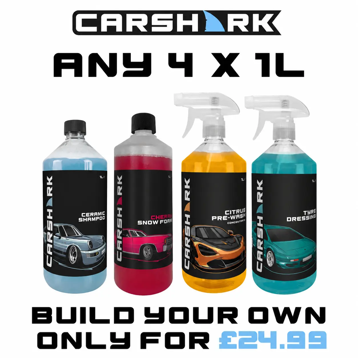CARSHARK 자동차 관리용품 4종 세트, 1L 4개 자유 구성