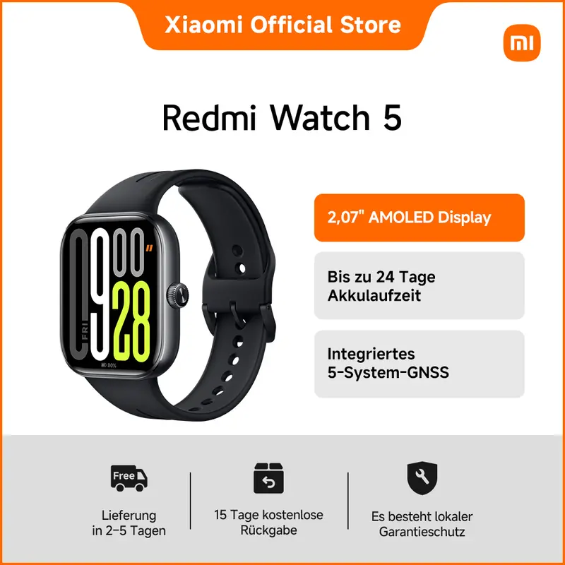 REDMI Watch 5 | 2.07인치 AMOLED 디스플레이, 최대 24일 배터리, 5-System GNSS 내장