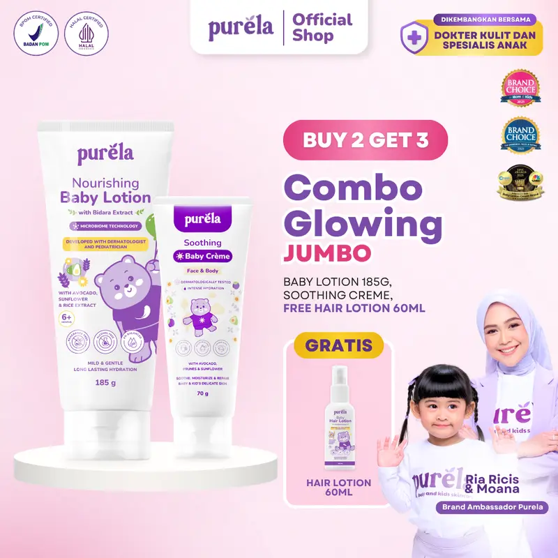 [베스트셀러] PURELA 글로잉 점보 콤보, 피부 광채·발진·기저귀 발진·좁쌀 관리용, 피부과 테스트 완료, 민감성 피부에 적합