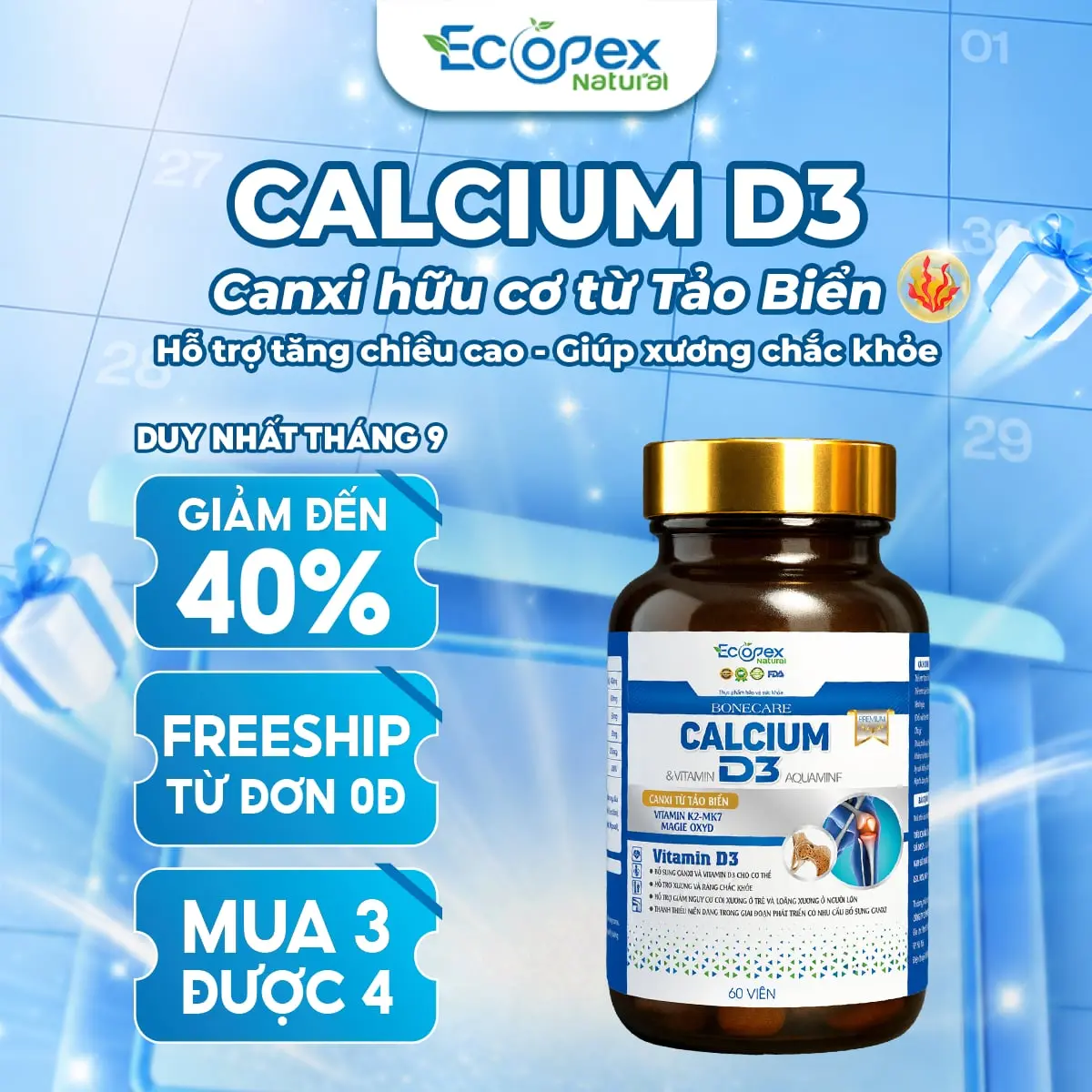 CALCIUM D3 – Calcium-Nahrungsergänzung zur Unterstützung des Größenwachstums und starker Knochen, Packung mit 60 Kapseln für 30 Tage – Bitte vor dem Kauf die Produktbeschreibung sorgfältig lesen!!!