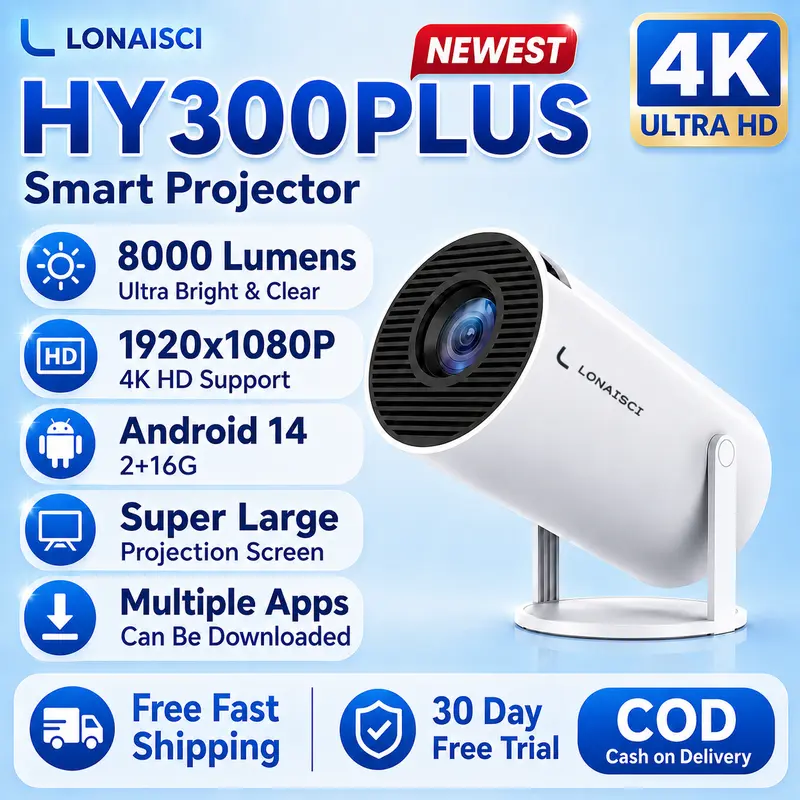 A】HY300PLUS / HY300PRO 4K HD Mini Smart Projector Portable Home Theater Projektor Wireless LCD HY300