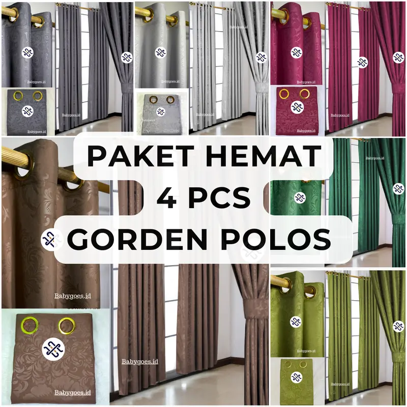 4 Piece Plain Cotton Window and Door Curtain Set, Embossed Minimalist Design, Grommet Top, Tiebacks Included