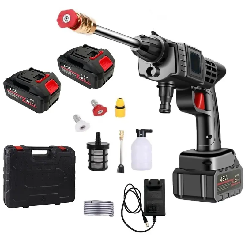 Lavadora de alta pressão portátil elétrica 48 V com 2 baterias, pistola de lavagem, maleta e acessórios inclusos — Watchexpress