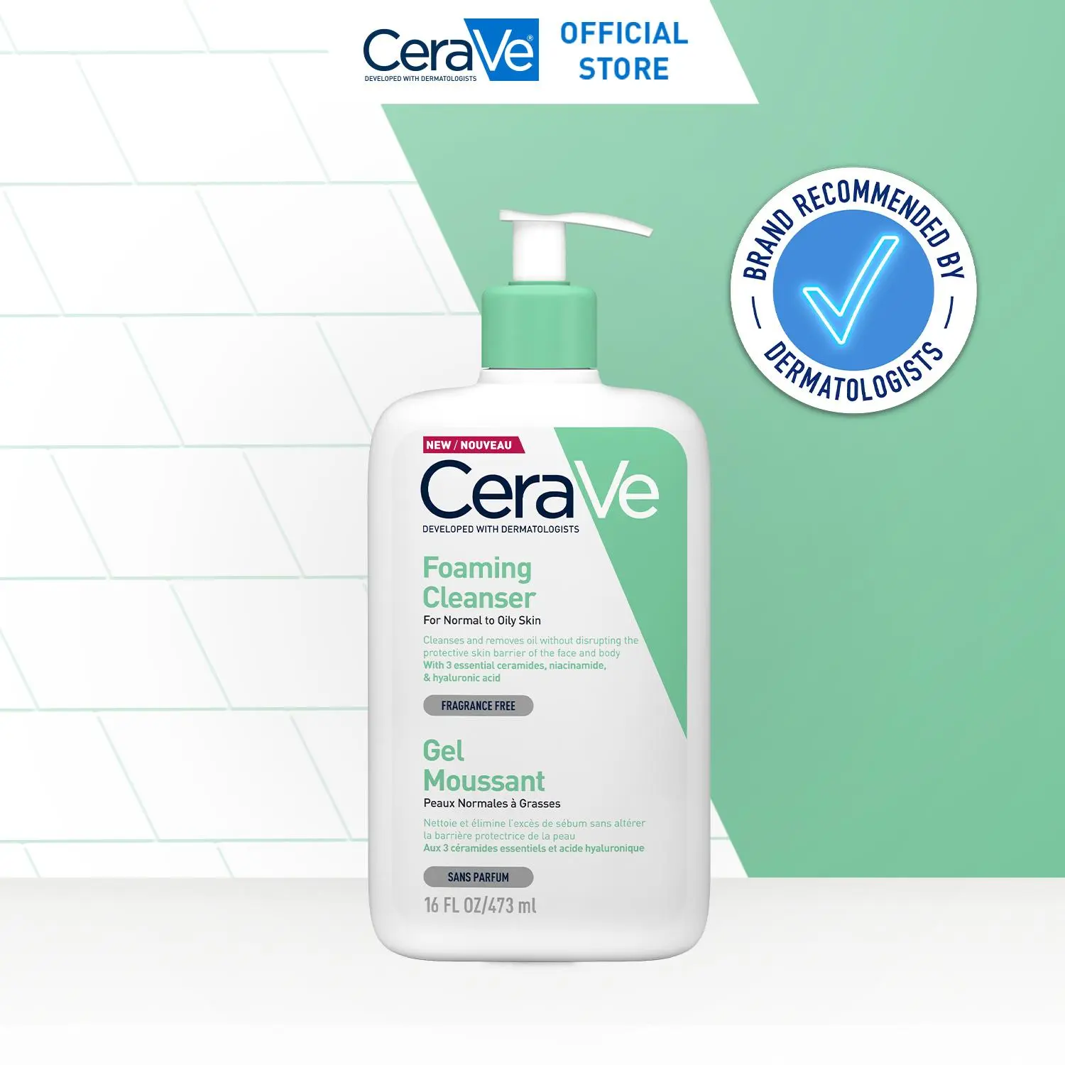 CeraVe Schäumendes Reinigungsgel mit Niacinamid für normale bis fettige Haut, 473 ml