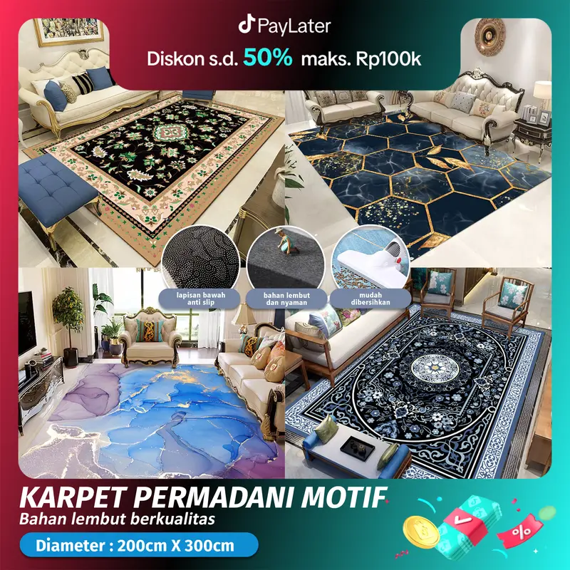 (HF) LOKAL 200 x 300 cm Premium Polyester Floor Rug with Elegant European Pattern and Anti-Slip Backing