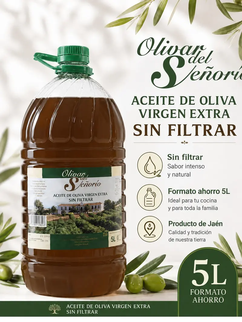 OLIVAR DE SEÑORIO Unfiltered Extra-Virgin Olive Oil, 5 L