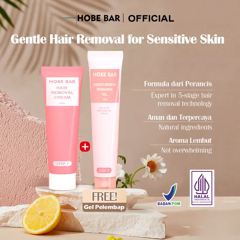 [BPOM] HOBE BAR sanfte Enthaarungscreme mit Pflanzenextrakten für Männer und Frauen, 50 ml Enthaarungscreme + 30 ml Pflegegel (Nettoangabe: 50 g + 30 g)