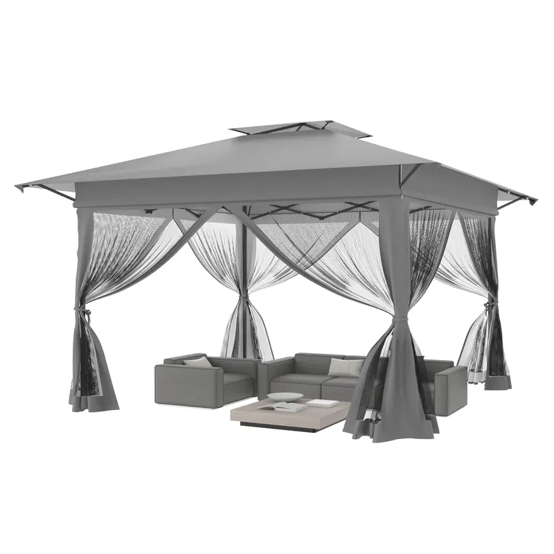 4 x 4 m Frame with 3 x 3 m Height-Adjustable Garden Gazebo, Inflatable and Foldable Gazebo with Sidewalls, UV Protection and Carry Bag for Patios
