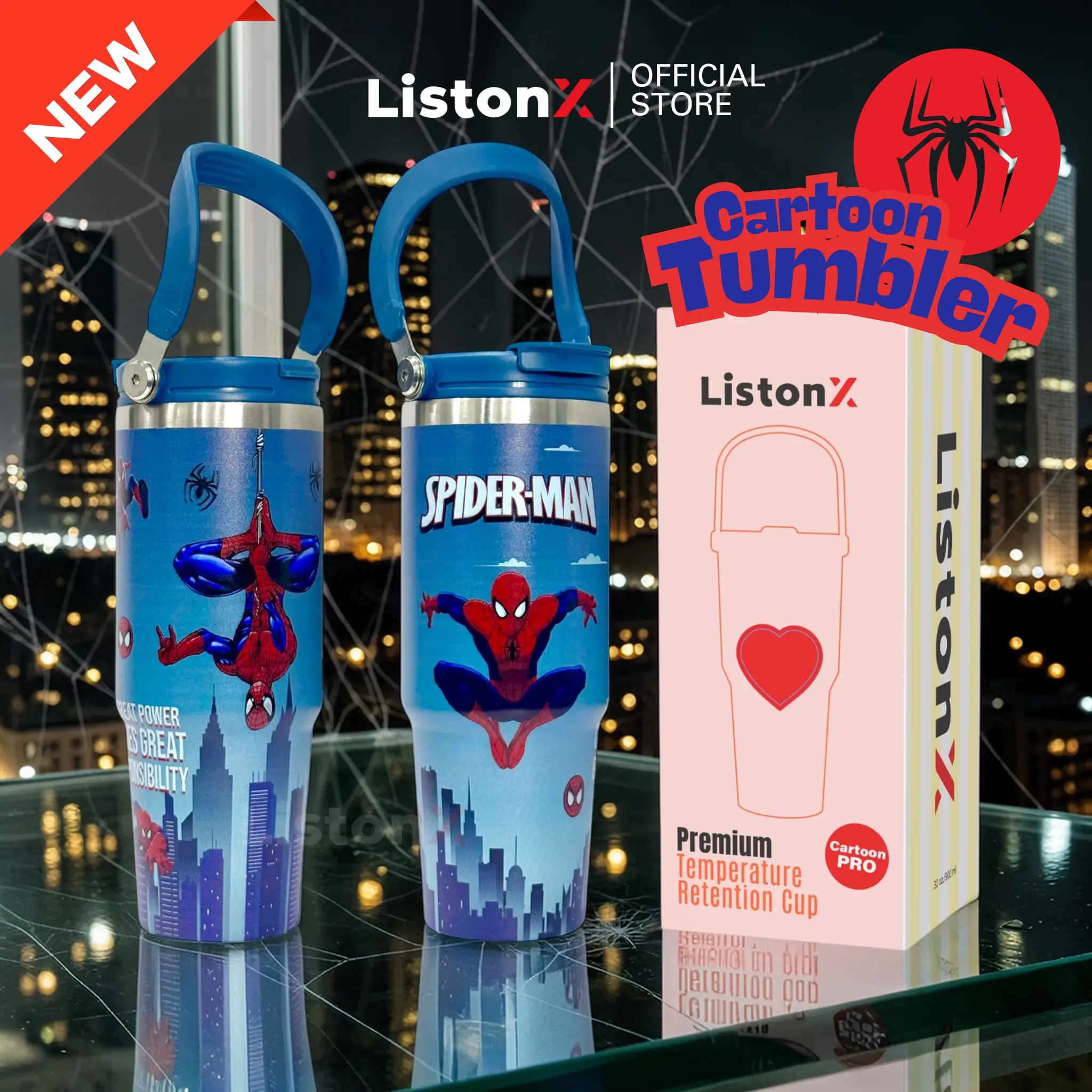 [NEW DESIGN] ListonX 3D Cartoon Insulated Tumbler, 30 oz (890 ml), 304 Stainless Steel, with Free Straw