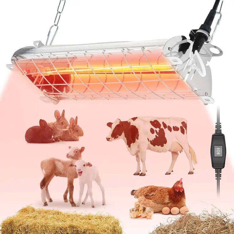 400W Large Carbon Fiber Chicken Coop Heater - Portable 2-Mode Temp Control, 6.56ft Hanging Height, 16x5.5x3 inch Size, Animal Duck Poultry Livestock Warmth Heating Lamp with Chains for Outdoor Winter Use