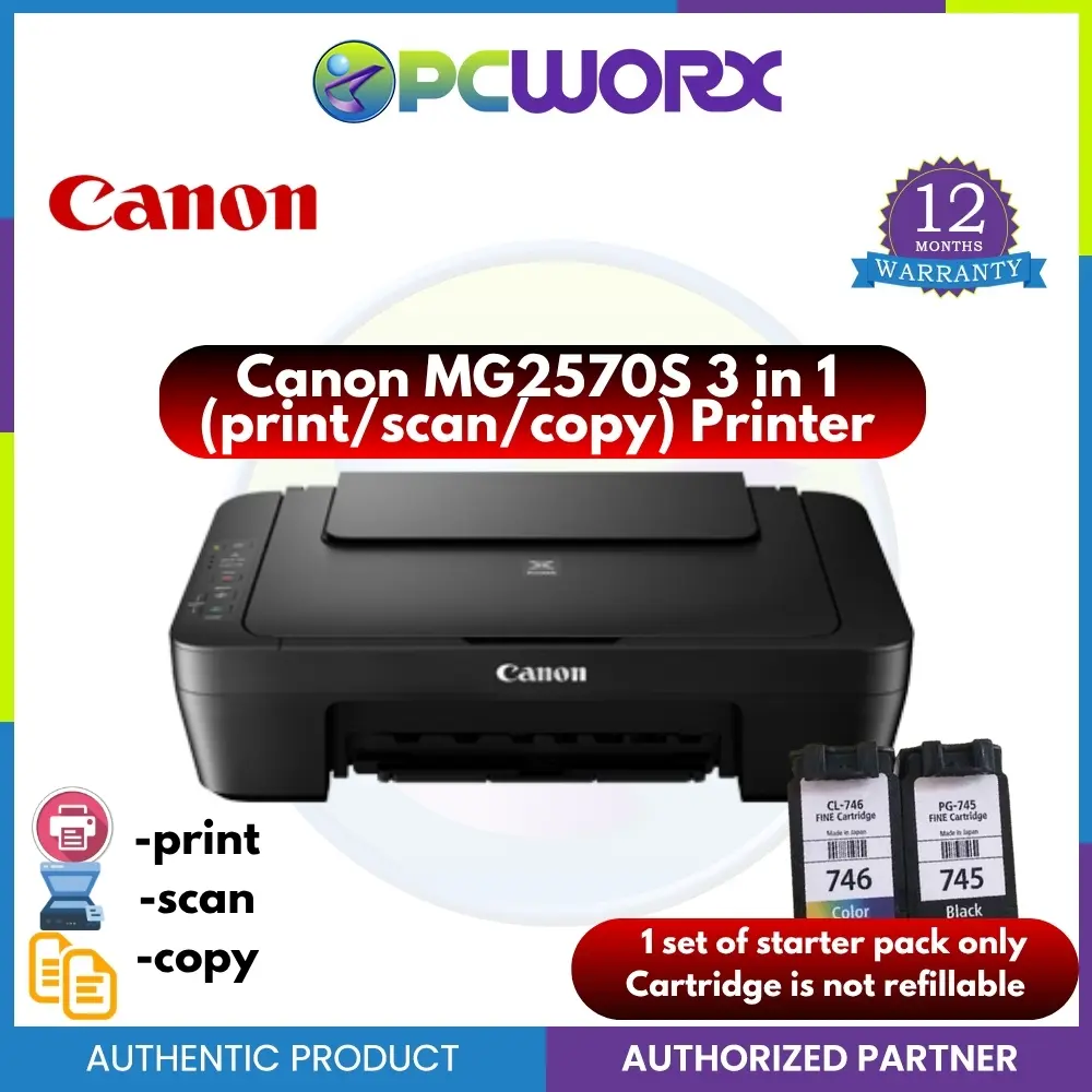 Canon MG2570S 3-in-1-Drucker (Drucken, Kopieren, Scannen), ohne WLAN, nur Tintenpatronen, nicht nachfüllbar, nicht mit ChromeOS kompatibel
