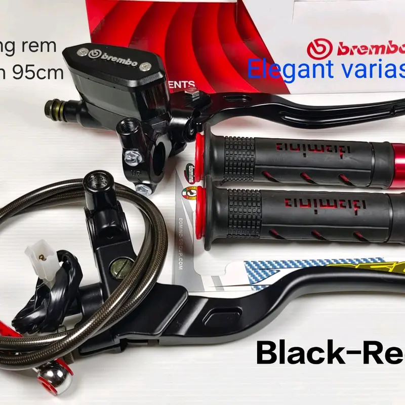 Motorcycle Brake Combo: Master Oval Brake Lever, Dominoo Grips, Handlebar Ends and Front Brake Hose (95 cm/90 cm)