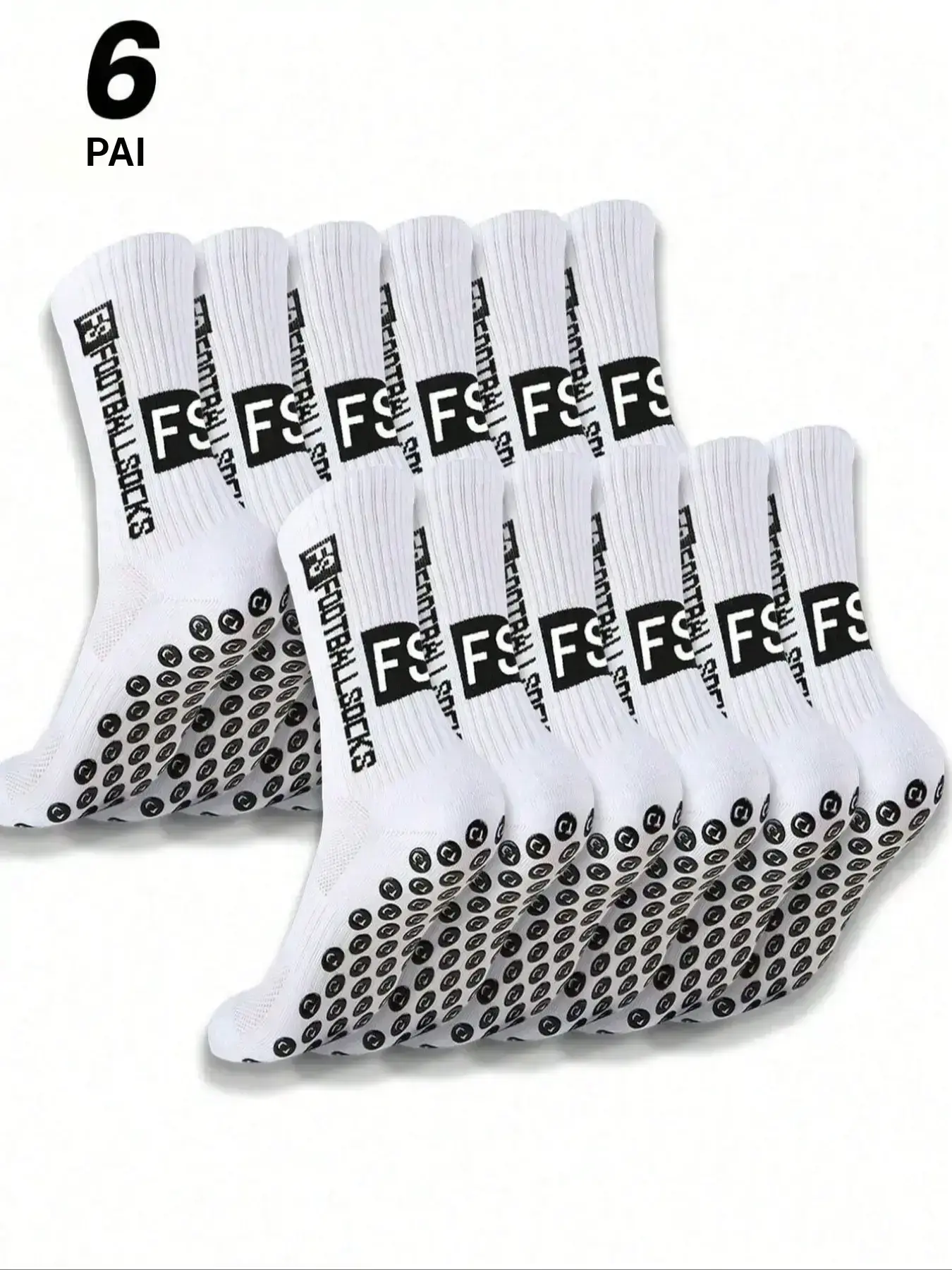 1/3/6 Pair of Men's Mid-Calf Soccer Socks: White and Black with “FS” Lettering, Color-Block Design + Silicone Grips, Mesh Ventilation Panels, Moisture-Wicking and Breathable, Hardcore Athletic Style, Ready for the Field Socks with Athletic Grip