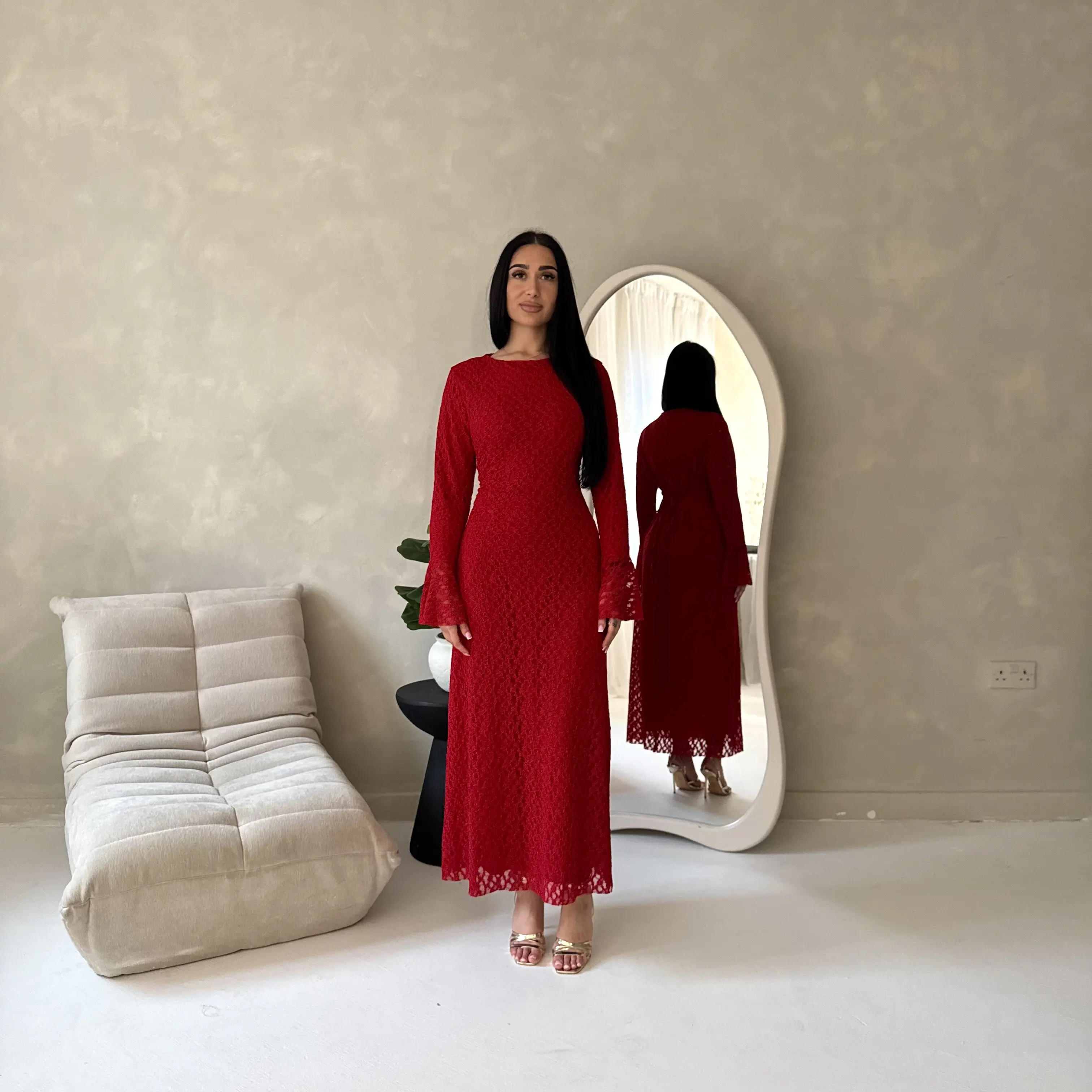 House Of Haniya – Robe pudique en dentelle avec lien au dos, taille unique UK 6-14