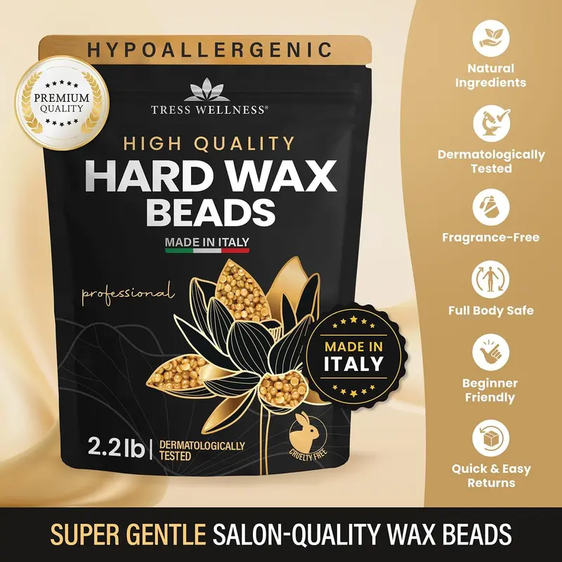 Tress Wellness Hypoallergenic Hard Wax Beads for Sensitive Skin, Fragrance-Free, Made in Italy