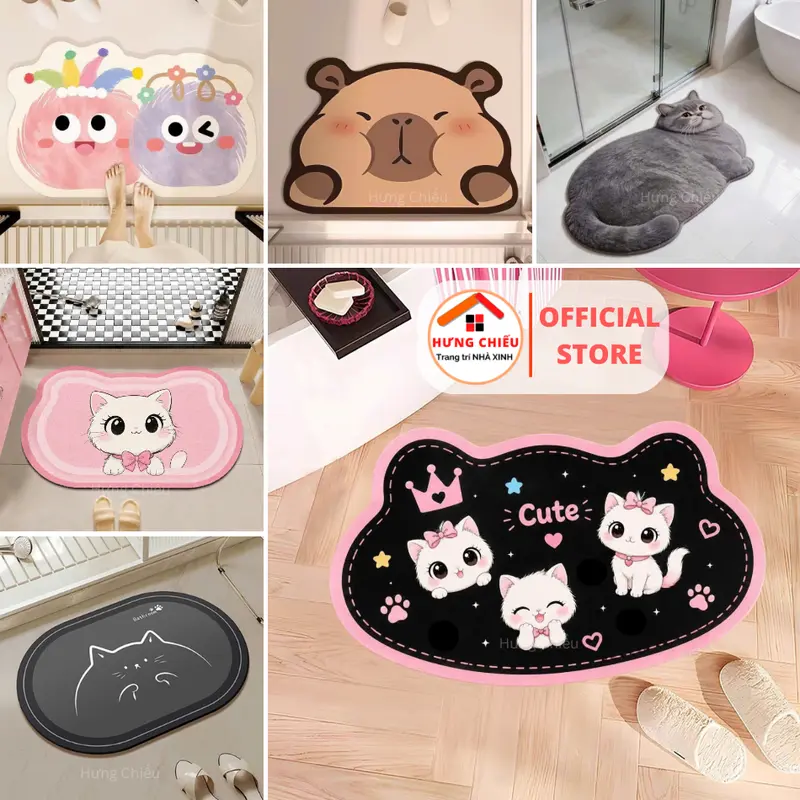Hưng Chiếu ED01 40x60cm Absorbent Non-Slip Bathroom or Kitchen Mat, Flower, Wave, Bear and Strawberry Designs