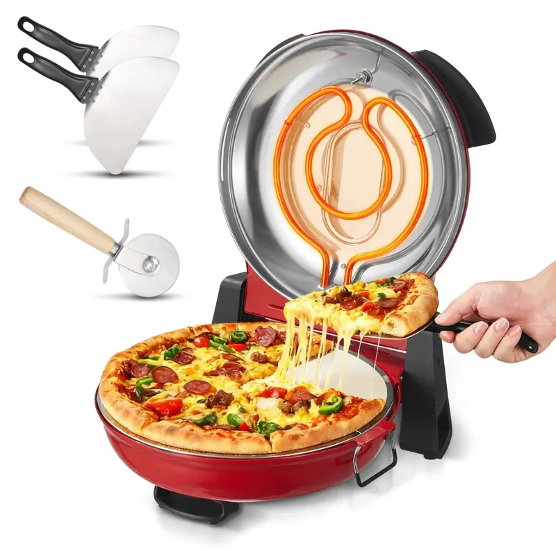 Four à pizza électrique VEVOR 1200 W avec pierre réfractaire et plaque de 304,8 mm, 5 niveaux de température, fenêtre de contrôle et chauffe jusqu’à 420 ℃, pour la maison