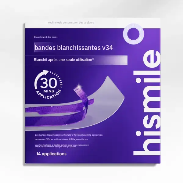 Hismile V34 Zahnaufhellungsstreifen, bandes de blanchiment violettes, traitement de la décoloration des dents, combinaison d'éclaircissement et de correction des couleurs, bandes de blanchiment violettes.