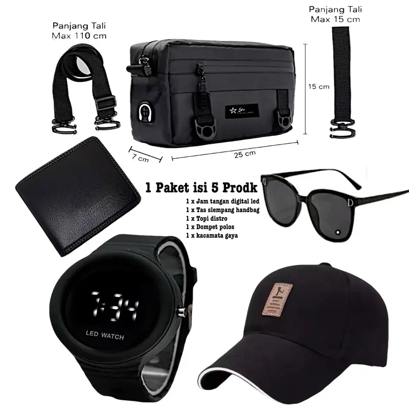 Men's Black LED Digital Watch with 4 Other Products, 5-Piece Cash-on-Delivery Bundle