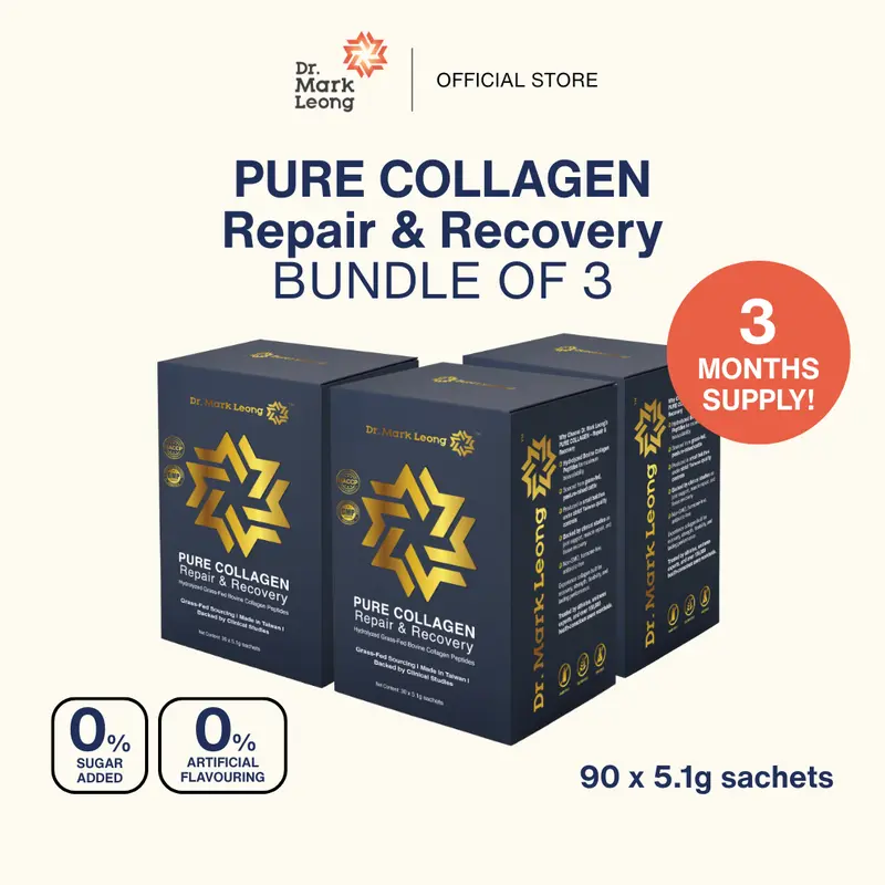 Dr.Mark Leong Pure Collagen Repair and Recovery Powder Supplement, Bundle of 3, 90-Day Pack