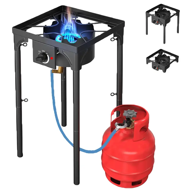 40 × 40cm 3-in-1 Raised LPG Gas Stove for Camping and Outdoor Use – Piezo Ignition, 81cm High, Black
