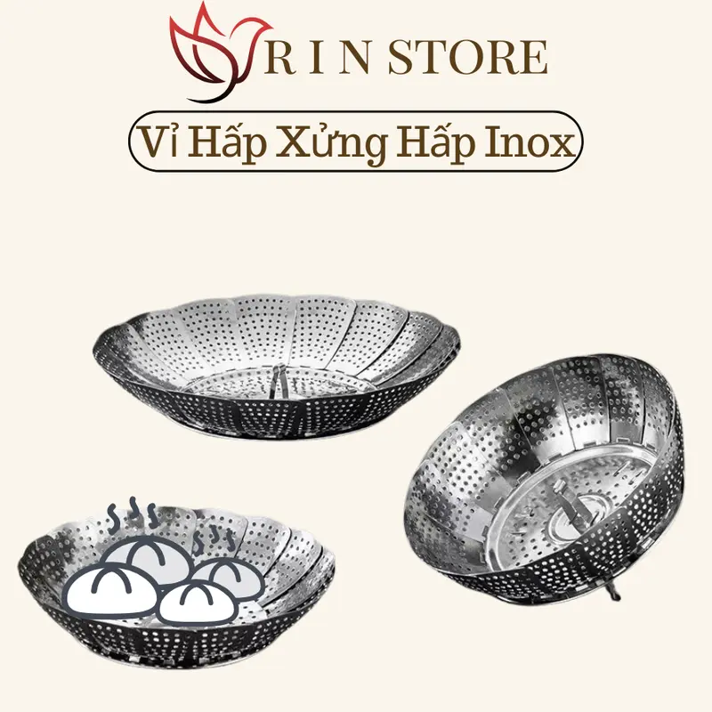 RIN 23 cm Foldable Stainless Steel Steamer Basket for Buns, Fish and Sweet Potatoes