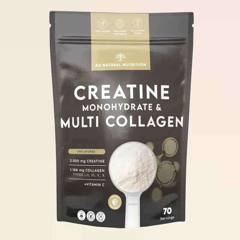 Creatina Monohidrato Complex con Multi Colágeno Hidrolizado Tipo I, II, III, V y X más Vitamina C. Sin Sabor. Combinación de alto rendimiento. Incluye Dosificador. Redimiento muscular, cerebral  y articular.
