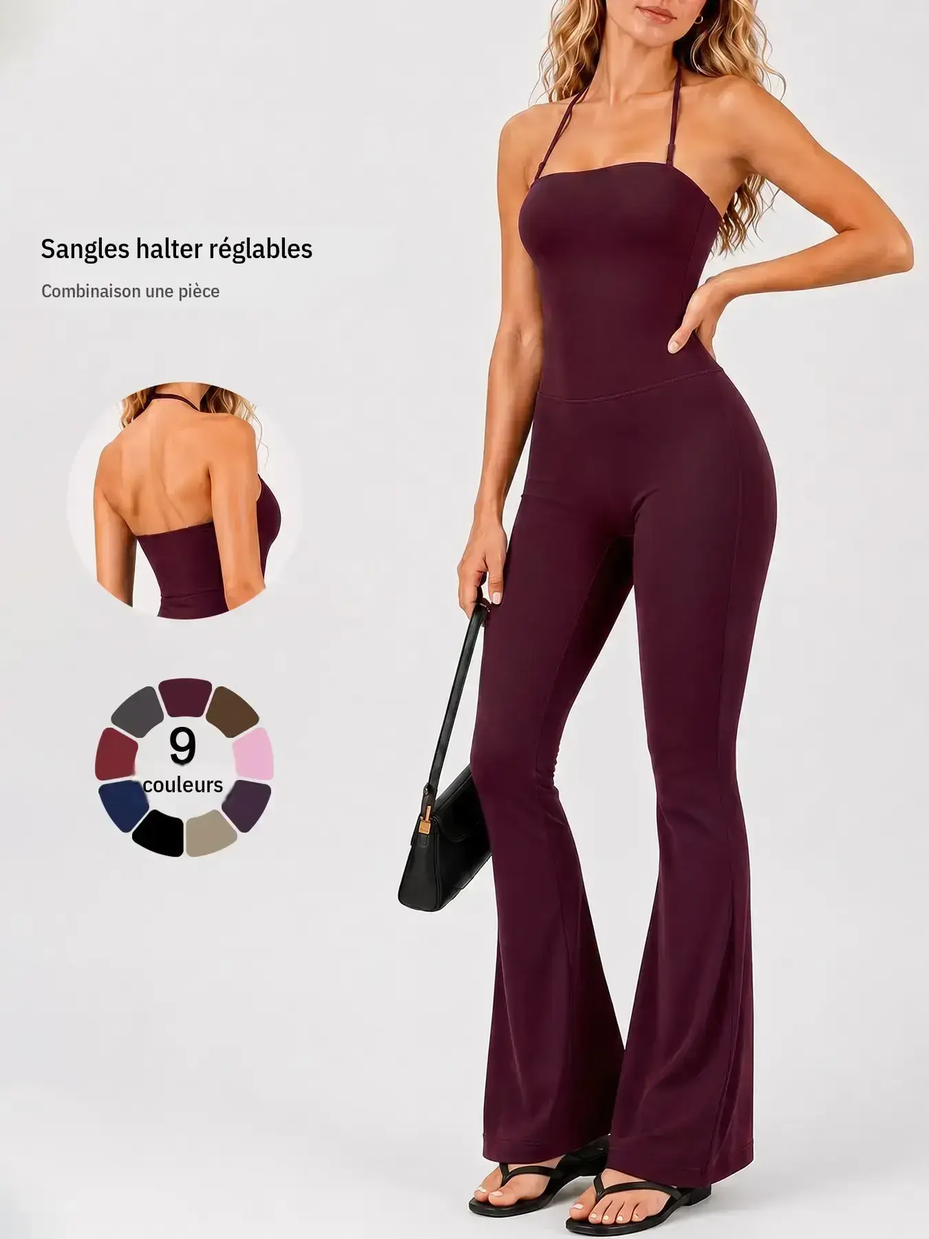 Ärmelloser Neckholder-Sportjumpsuit für Damen aus weichem Nylon-Spandex, Yoga-Einteiler mit weitem Bein für Alltag, Outdoor-Training und Fitness, für alle Jahreszeiten