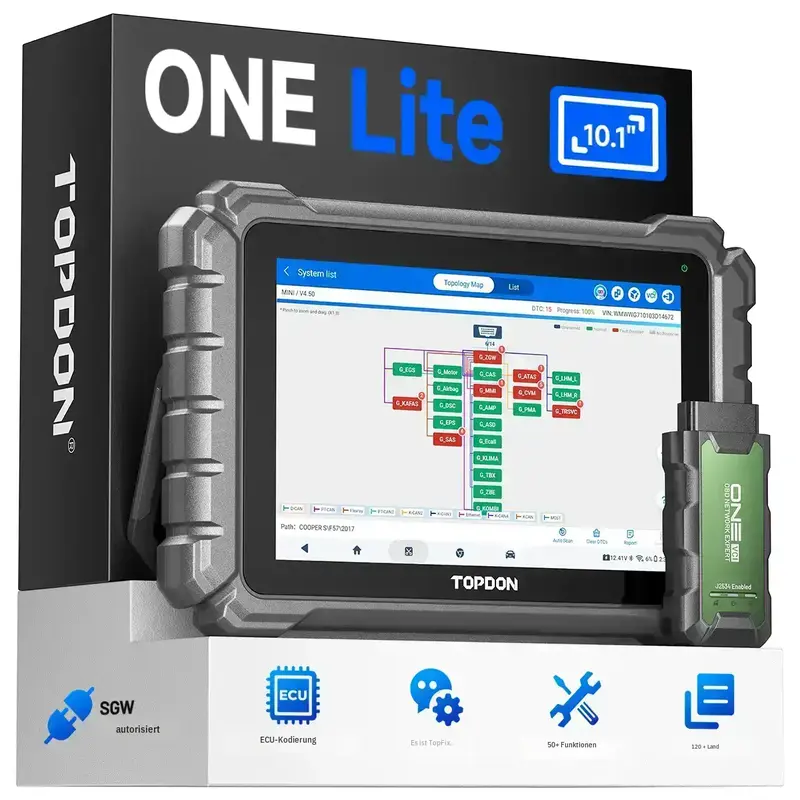 TOPDON ONE Lite 10.1-Inch OBD2 Scanner, ECU Coding for 120+ Brands, 50+ Service Functions, J2534, CAN-FD, DoIP, SGW and Authorized AI TopFix Pro