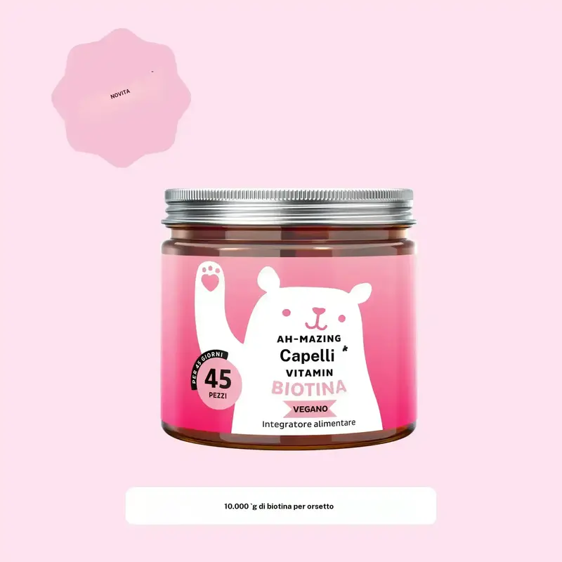 Bears with Benefits Ah-Mazing Hair Vitamin Gummy dengan Biotin untuk Rambut, Kulit & Kuku, Biotin 10.000 μg, Zinc & Vitamin, Vegan, Isi 45, 90 atau 180 Gummy